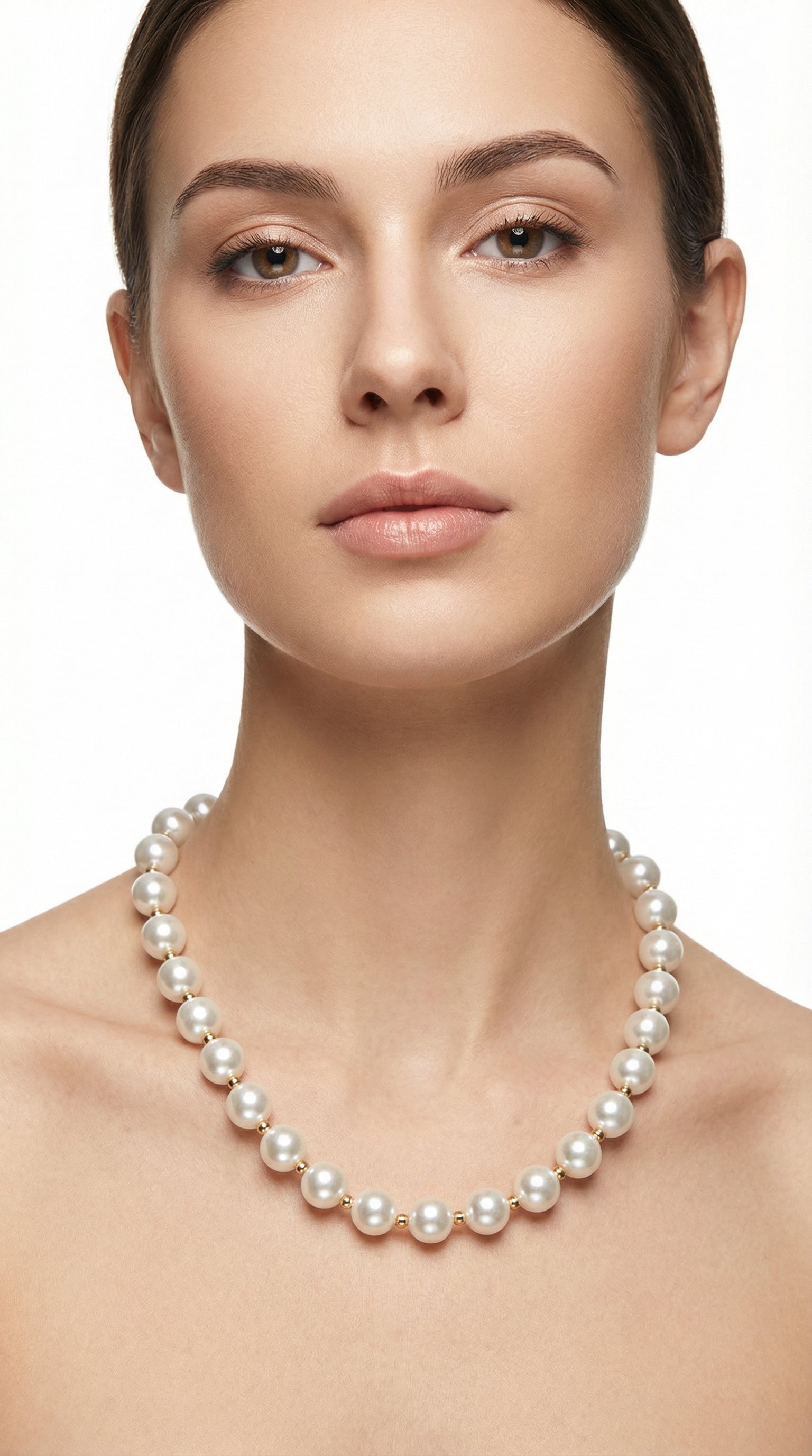 Collar de perlas de imitación con corazón en acero inoxidable