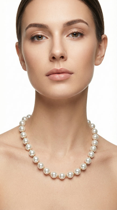 Collar de perlas de imitación con corazón en acero inoxidable