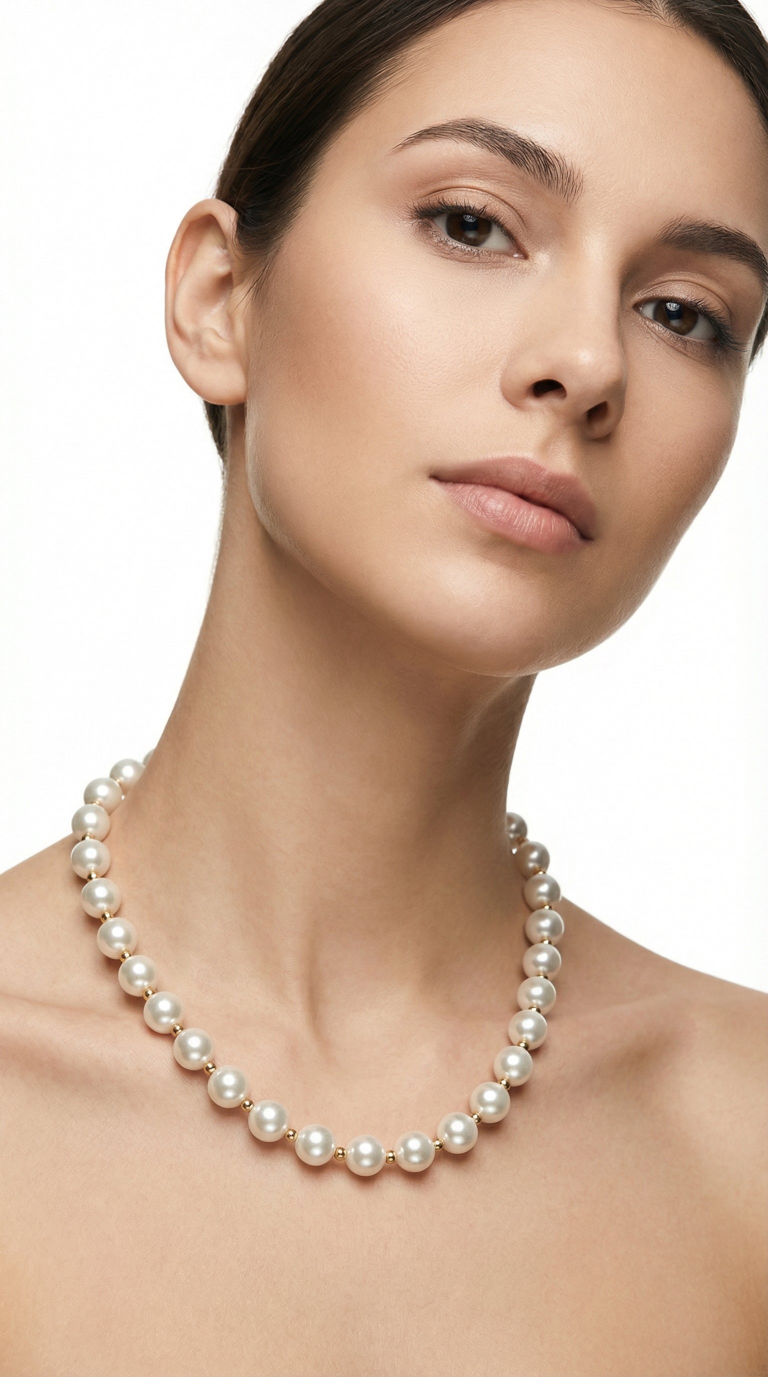 Collar de perlas de imitación con corazón en acero inoxidable