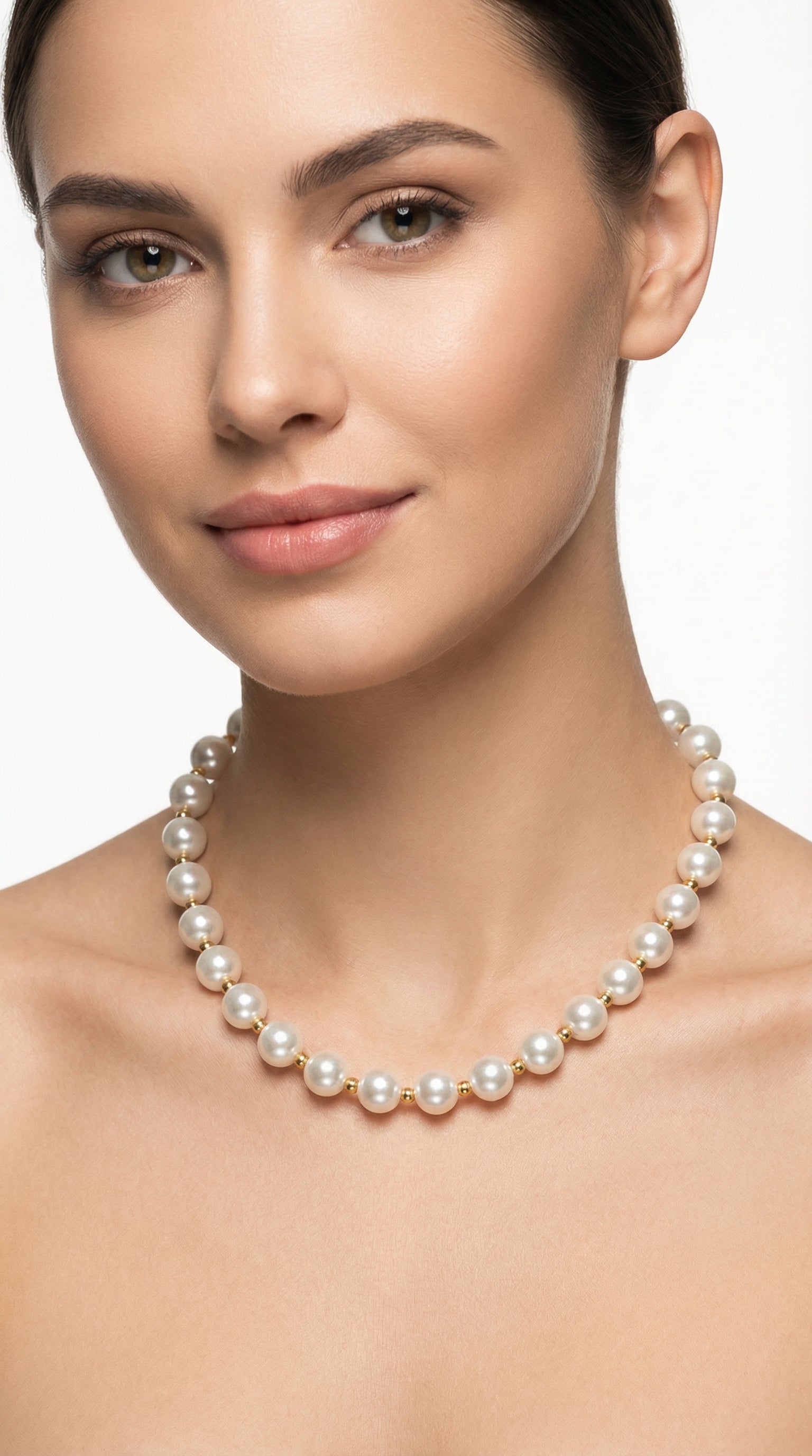 Collar de perlas de imitación con corazón en acero inoxidable